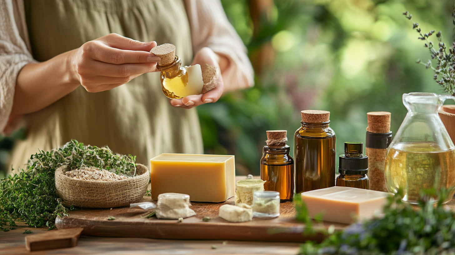 Collecting essential ingredients for homemade tallow soap.