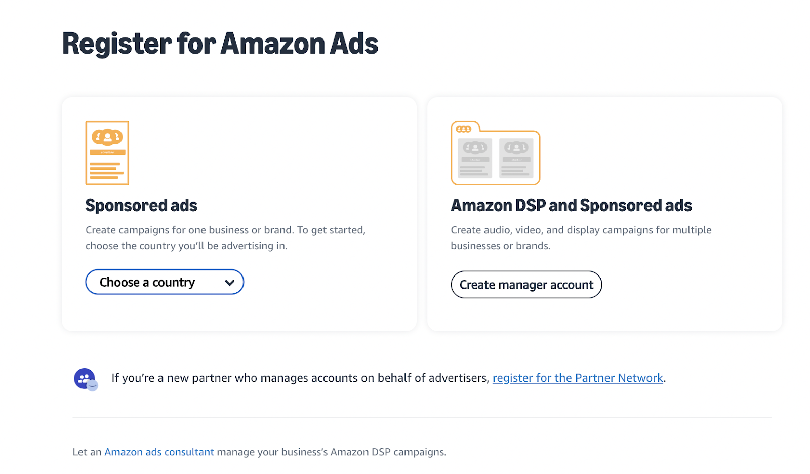 Advertising.amazon.com images comparin sponsored ads vs. Amazon DSP / Sponsored Ad accounts