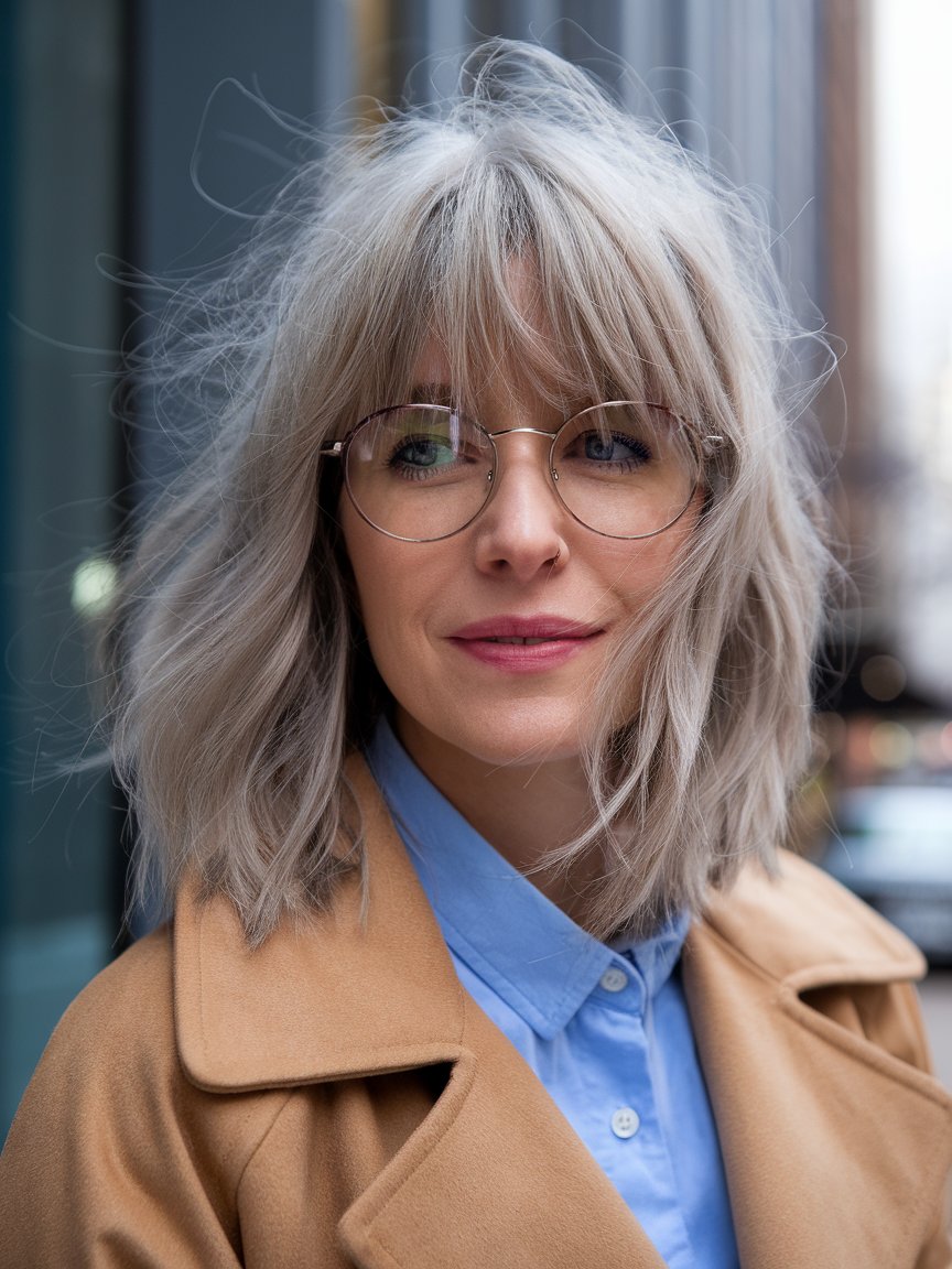 9. Curtain Bangs paired with a Tousled Lob