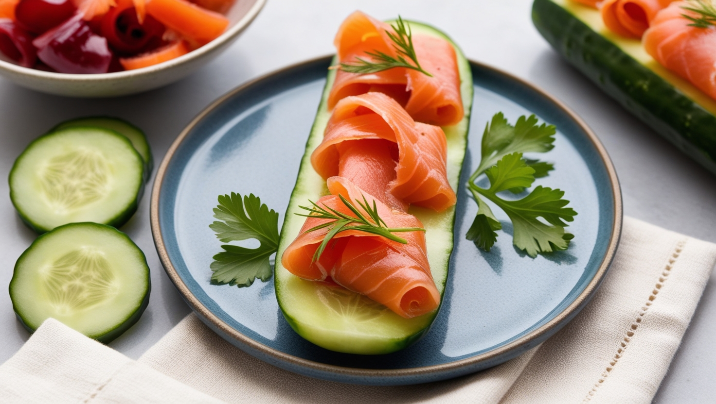 Chatelaine Smoked Salmon Roll on Cucumber Recipe