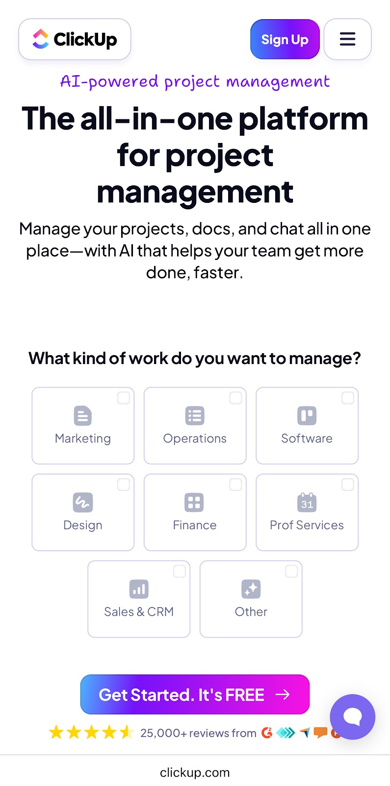 ClickUp PPC landing page optimization on mobile for AI-powered project management