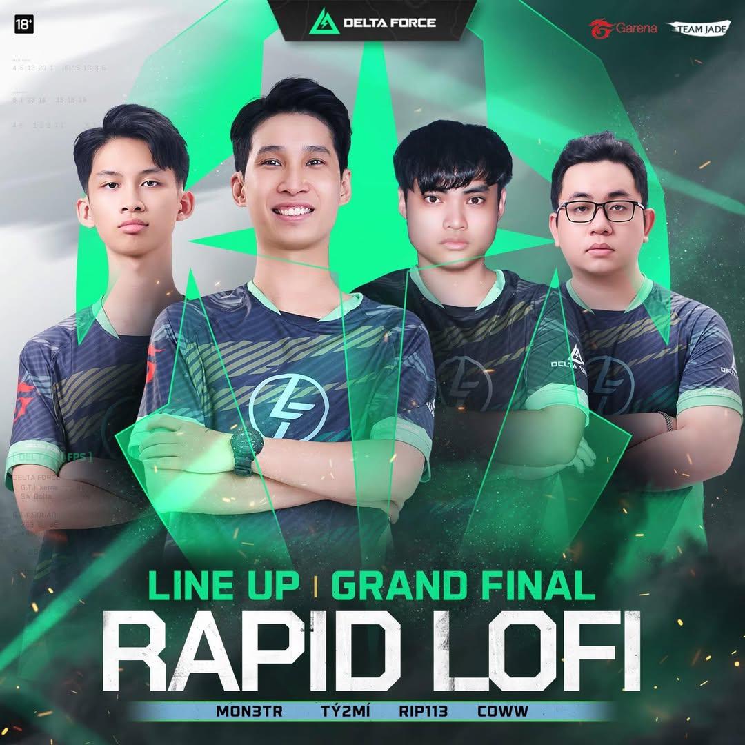 May be an image of ‎4 people and ‎text that says '‎18+ 4812201 +51ង 0151896 DELTA DELTAFORCE FORCE Garena TEAMJADE JADE הסםו אוםם 52 LINE UP GRAND FINAL RAPIDIO DLOFI MON3TR TYZMÍ RIP113 COWW‎'‎‎