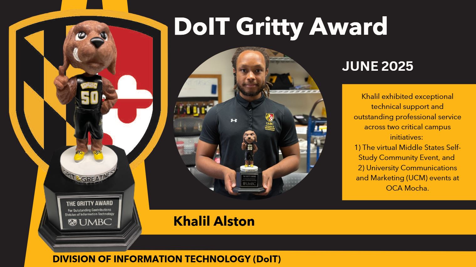 Gritty Award Trophy with details of Khalil's accomplishments
