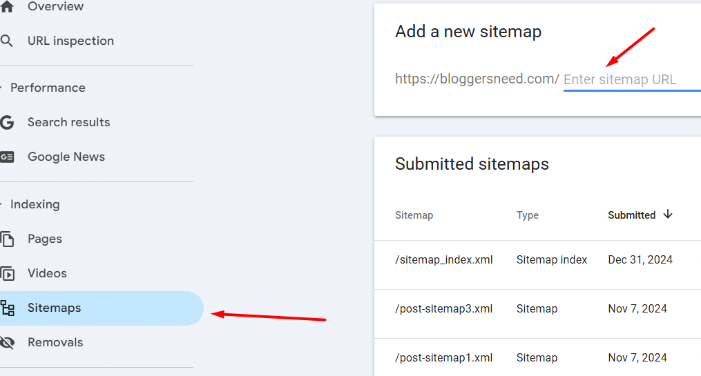 Submitting sitemap on google search console