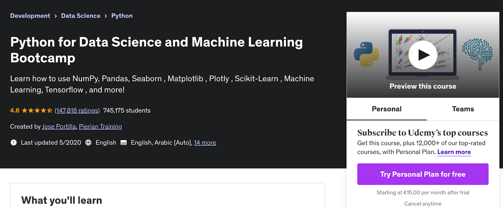 Python for Data Science and Machine Learning Bootcamp