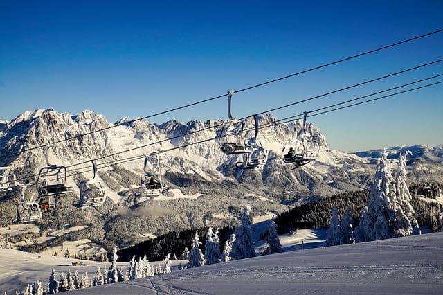 Cable car in a car-free resort in the Austrian Alps