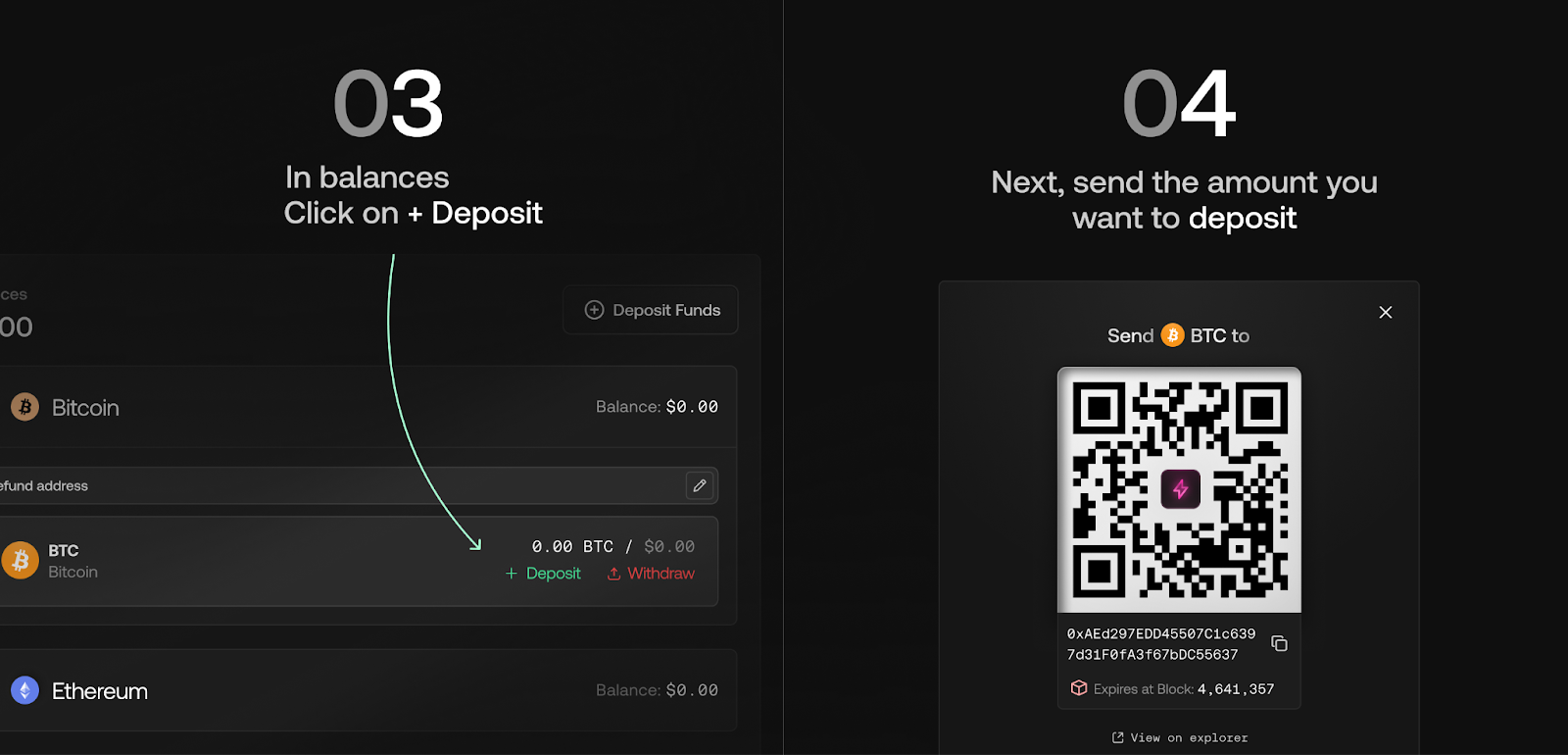 Step 3: In balances, click on deposit. Step 4: Next, send the amount you want to deposit.