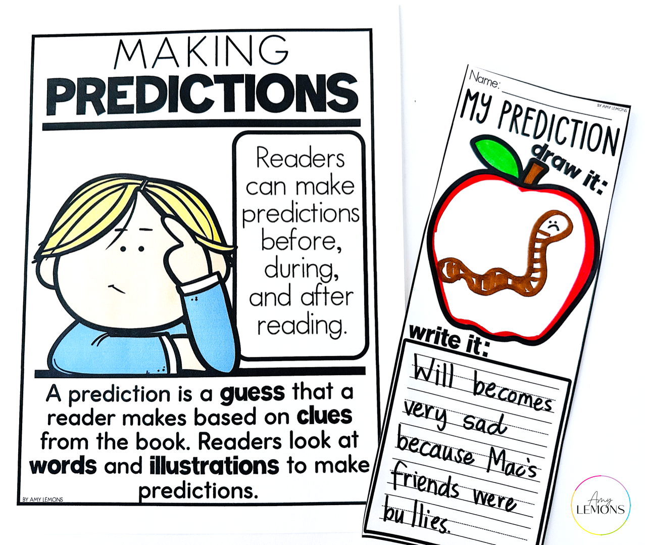 Making predictions printable sheet with definition and drawing of apple plus writing space.