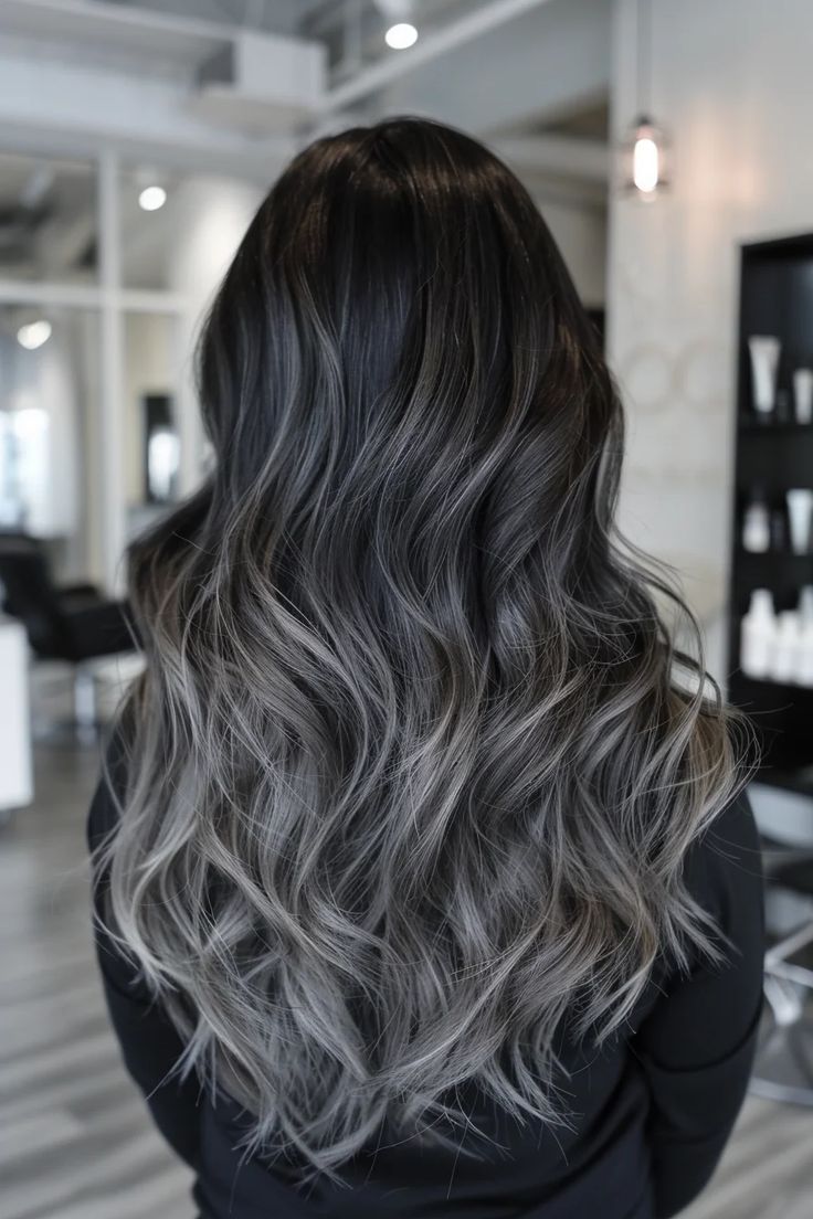 Charcoal gray balayage hair