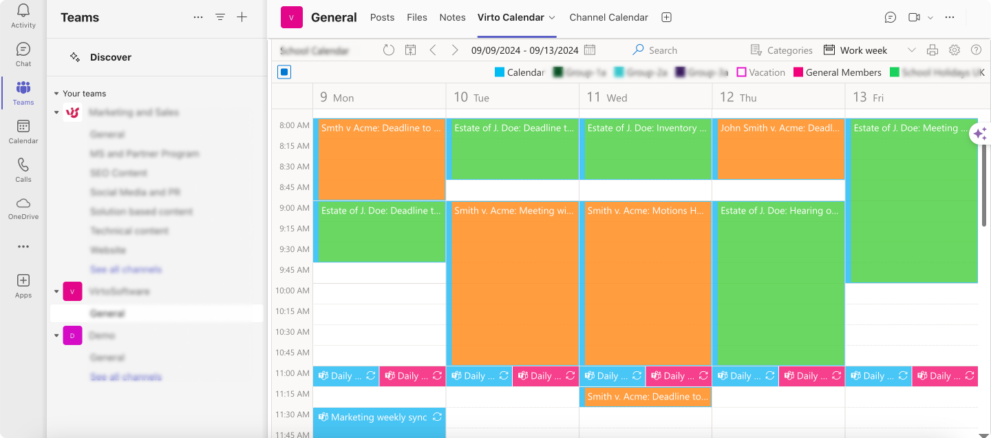 Pic. 18. Sample Virto Calendar overlaid view within Microsoft Teams.