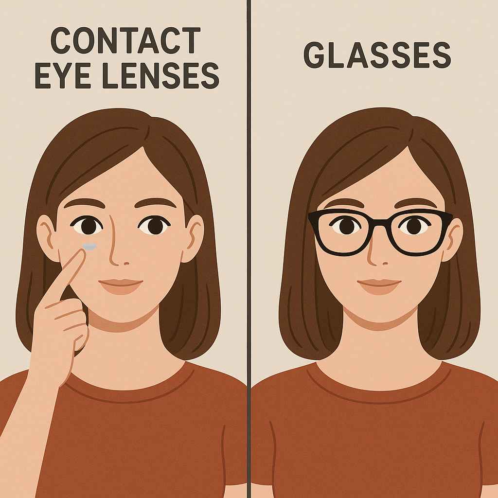 comparison of contact eye lenses and eye glasses