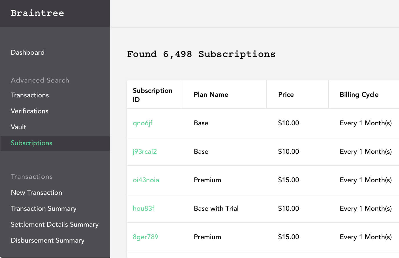 Braintree Subscription Billing