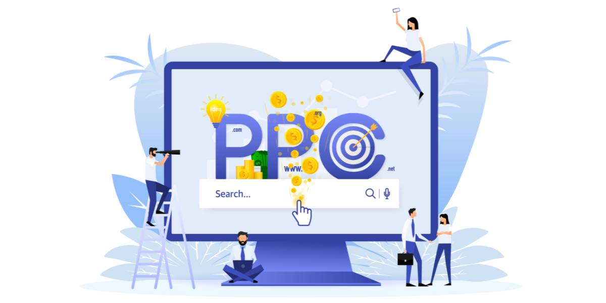 An illustration of a website that has PPC in big purple letters.