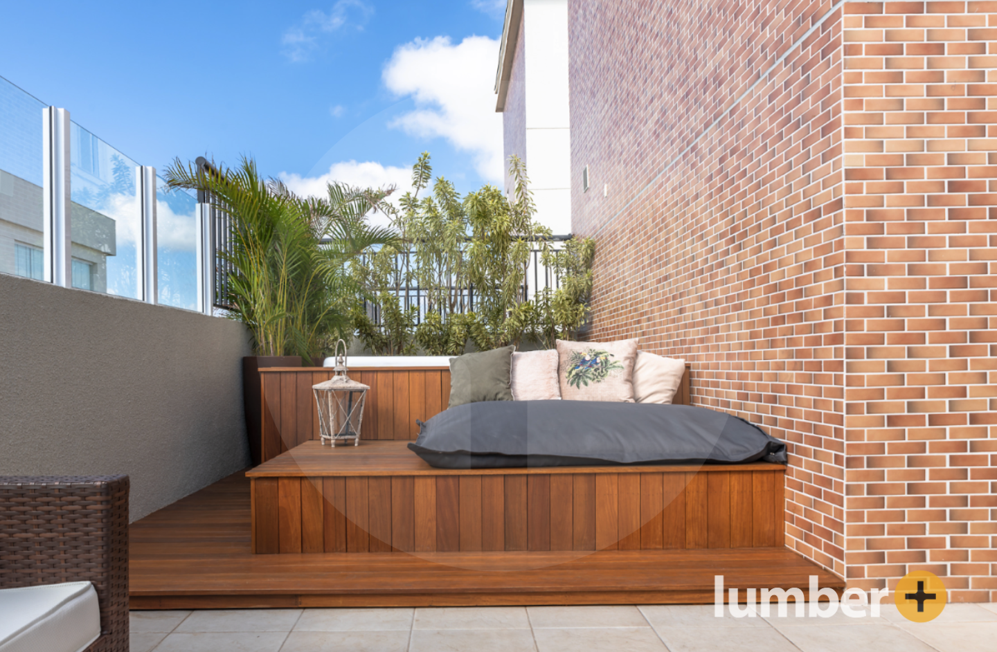 an image of a hot tub and patio designed with Ipe Wood