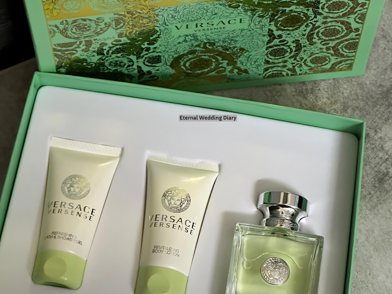 Green versace bath kit with body wash, body lotion and versace perfume