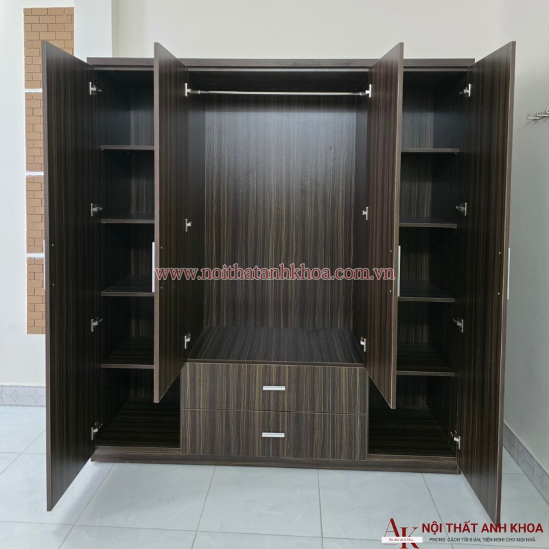  Tủ quần áo 4 cánh màu nâu gỗ MDF