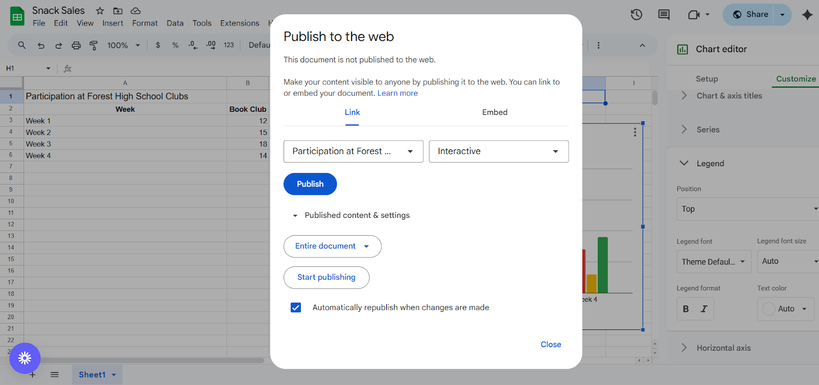 How to export a Google Sheets graph.
