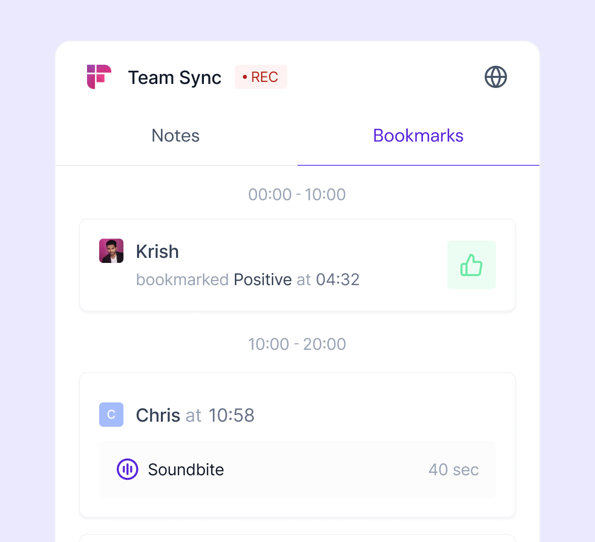 Fireflies realtime meeting pane - Realtime collaboration with bookmarks and soundbites