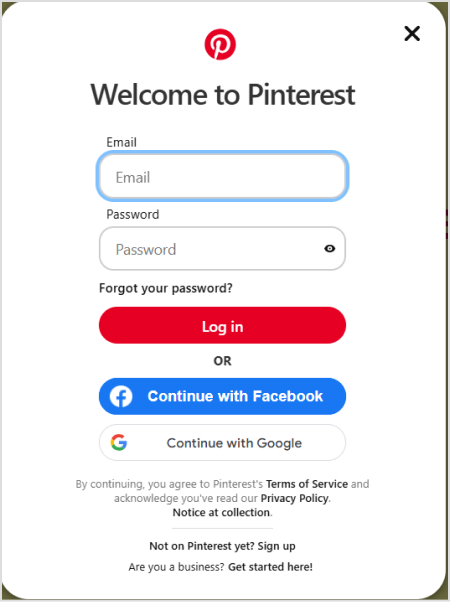 pinterest sign in