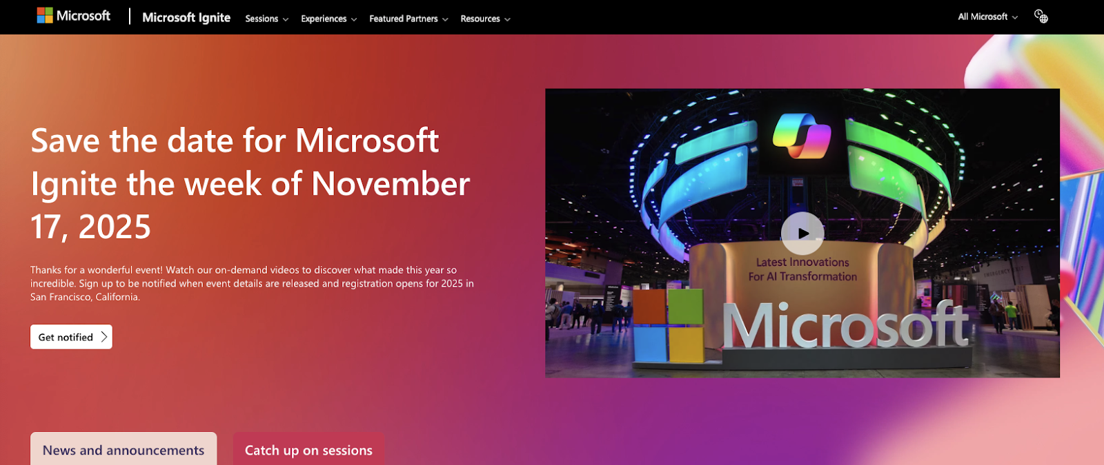 Screenshot of Microsoft Ignite.