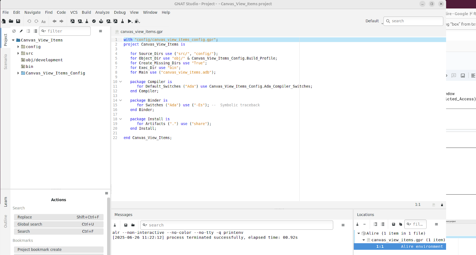 GnatStudio Openinig screen displays gpr file