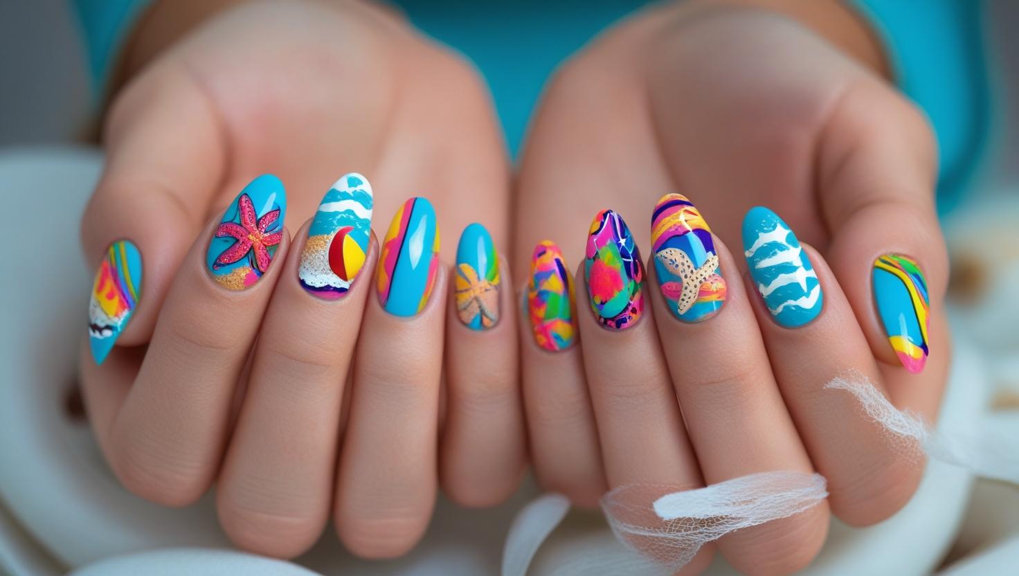 bright patterns beach nail
