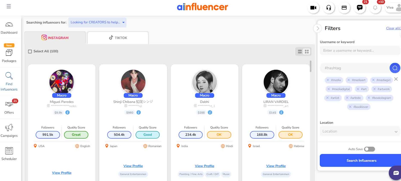 Ainfluencer dashboard