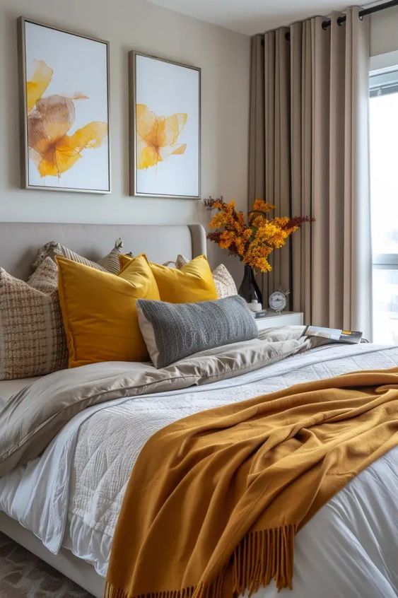 Grey, Mustard and White for Bedroom