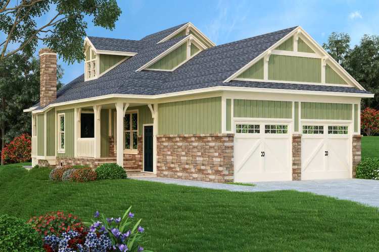 Front and left rendering of the Dell Wood cottage.