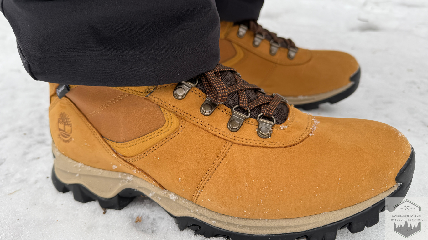 Mt Maddsen are moderately comfortable, view of midsole and side of leather boot