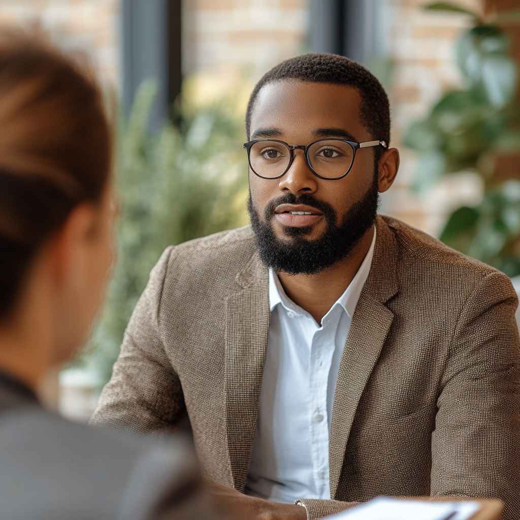 A candidate facing behavioral interview questions by an HR professional.