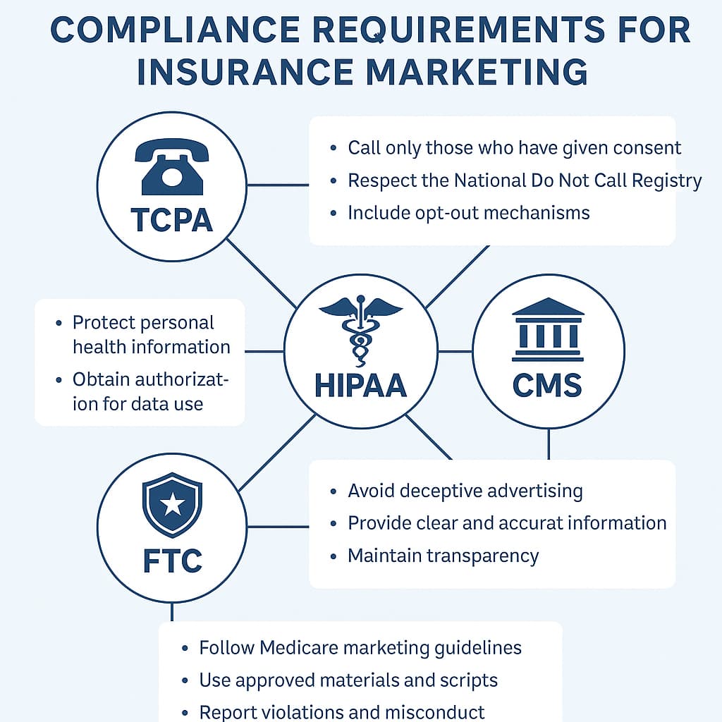 Health insurance marketing compliance requirements including TCPA, HIPAA, and Medicare CMS regulations for lead generation.