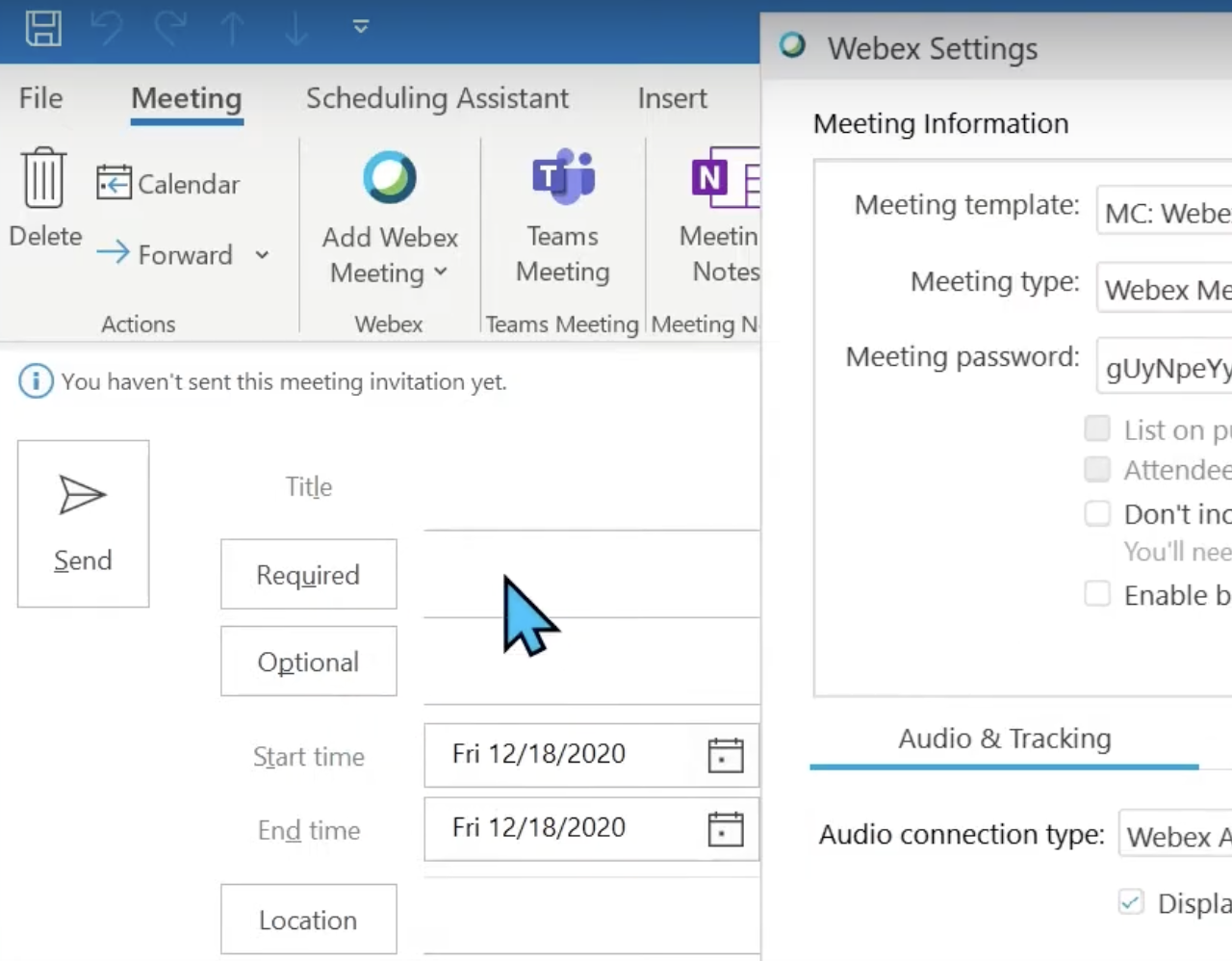 Adding participants in Webex meeting from Outlook