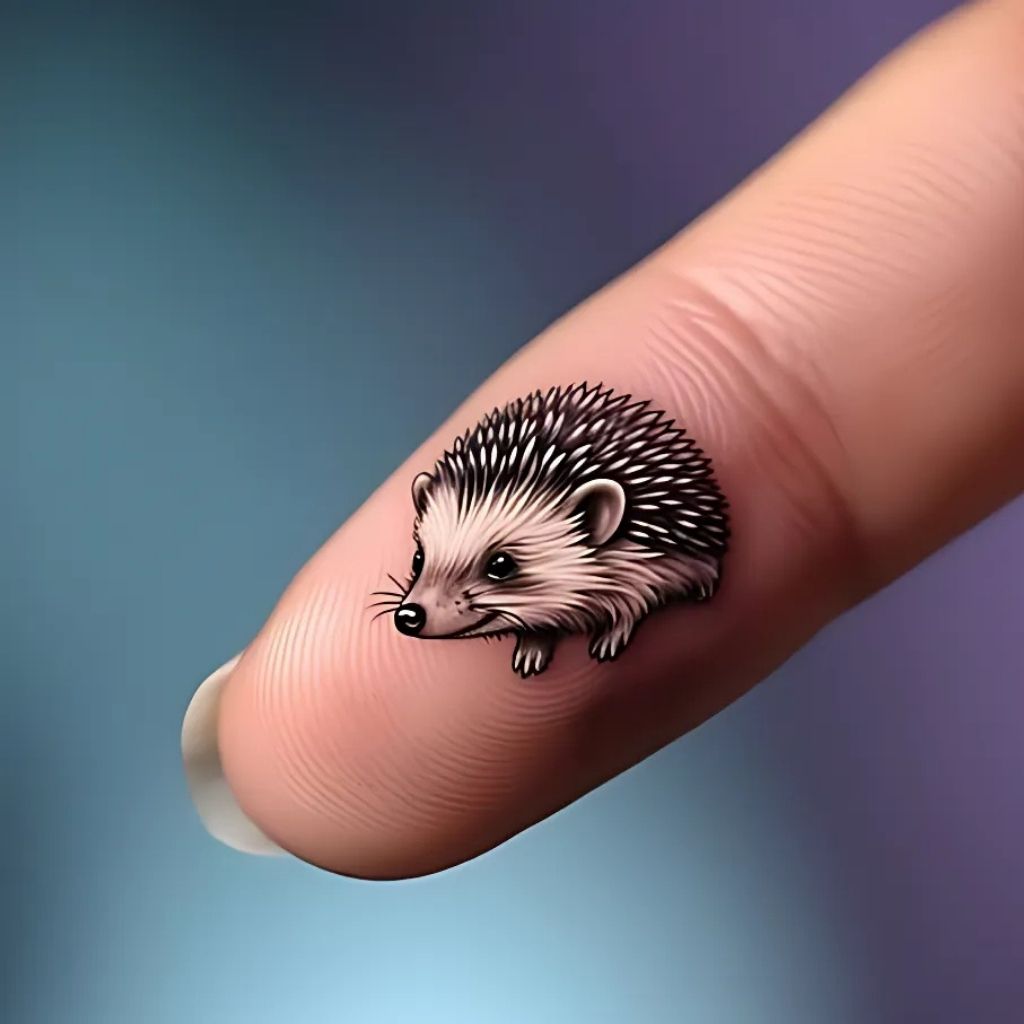 Tiny Finger Hedgehog Tattoo