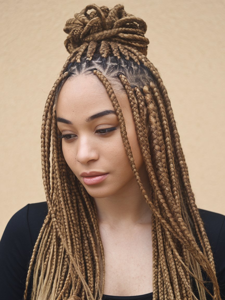 12. Simple Box Braids with Subtle Curls