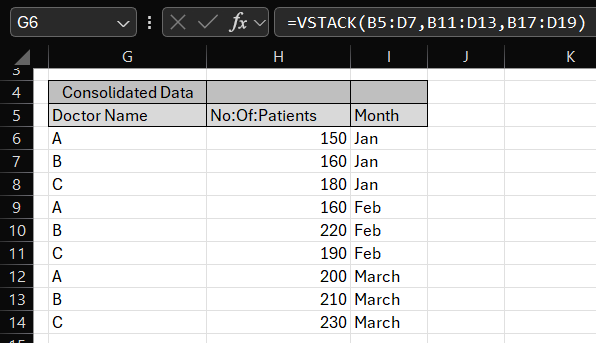 VSTACK in Excel