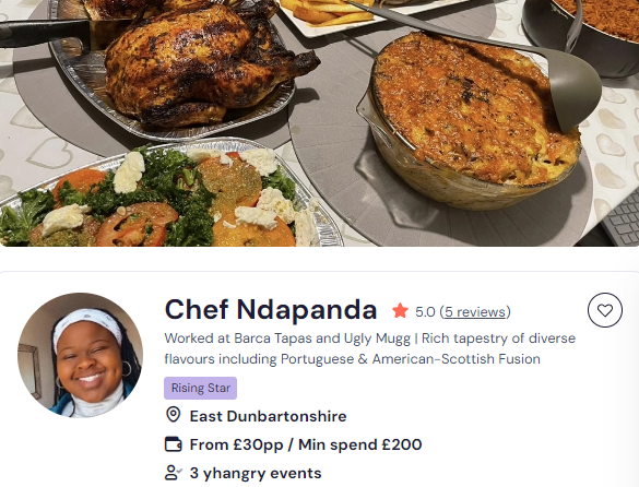 Chef Ndapanda for meal prep in Edinburgh 