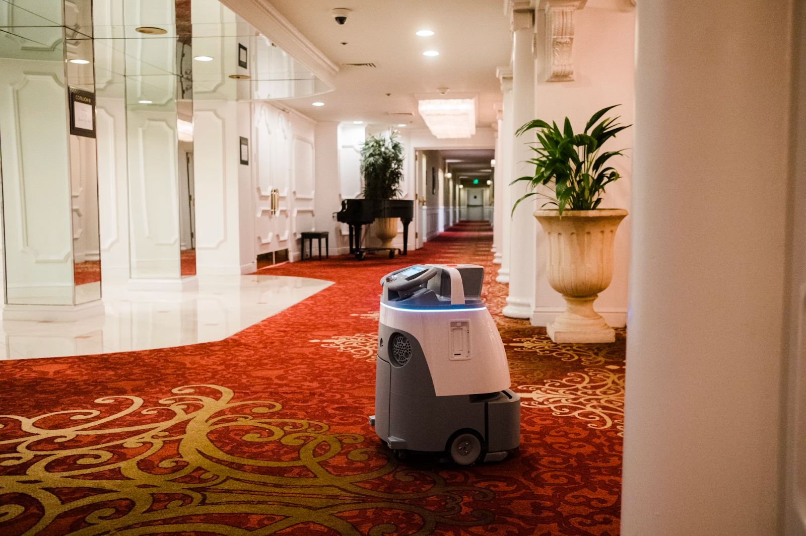 Vacuum robot at a hotel lobby