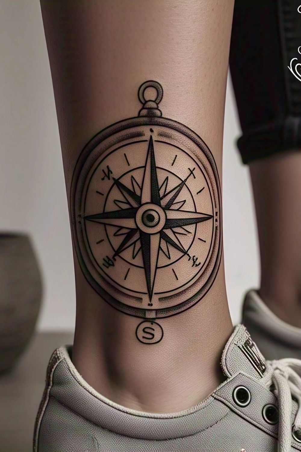Compass Ankle Tattoo