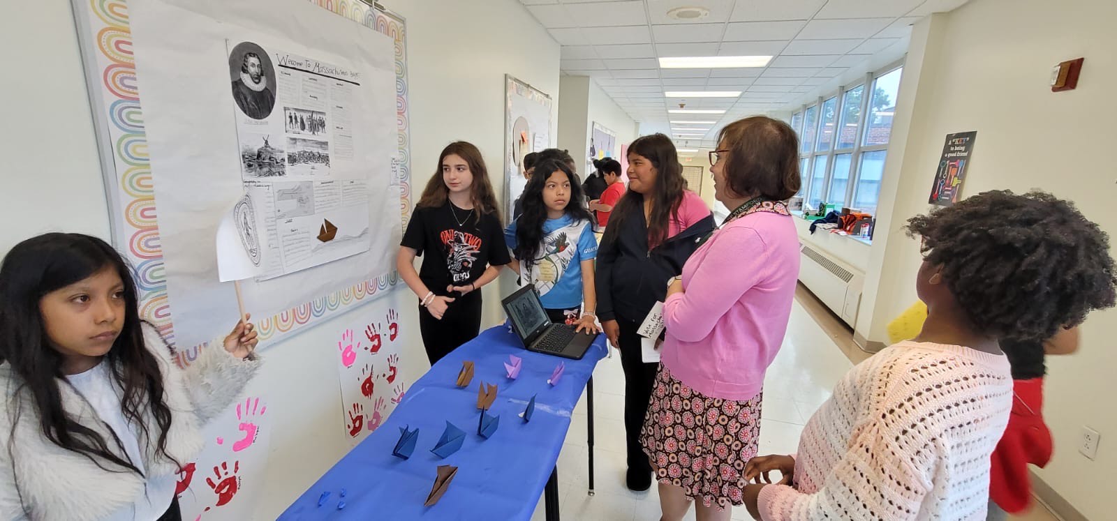 Students with their Colonial America projects