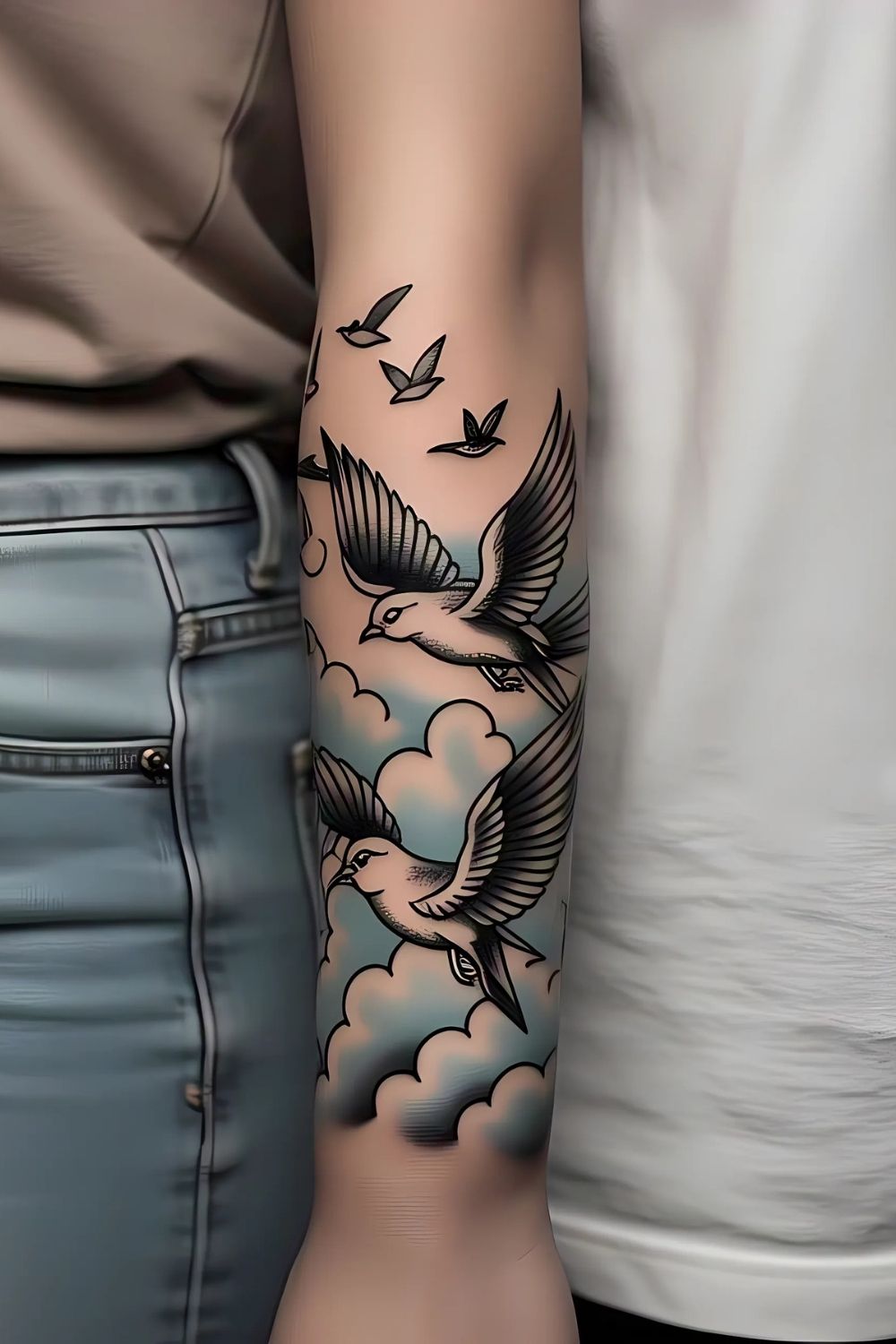 Cloud with Flying Birds Forarm