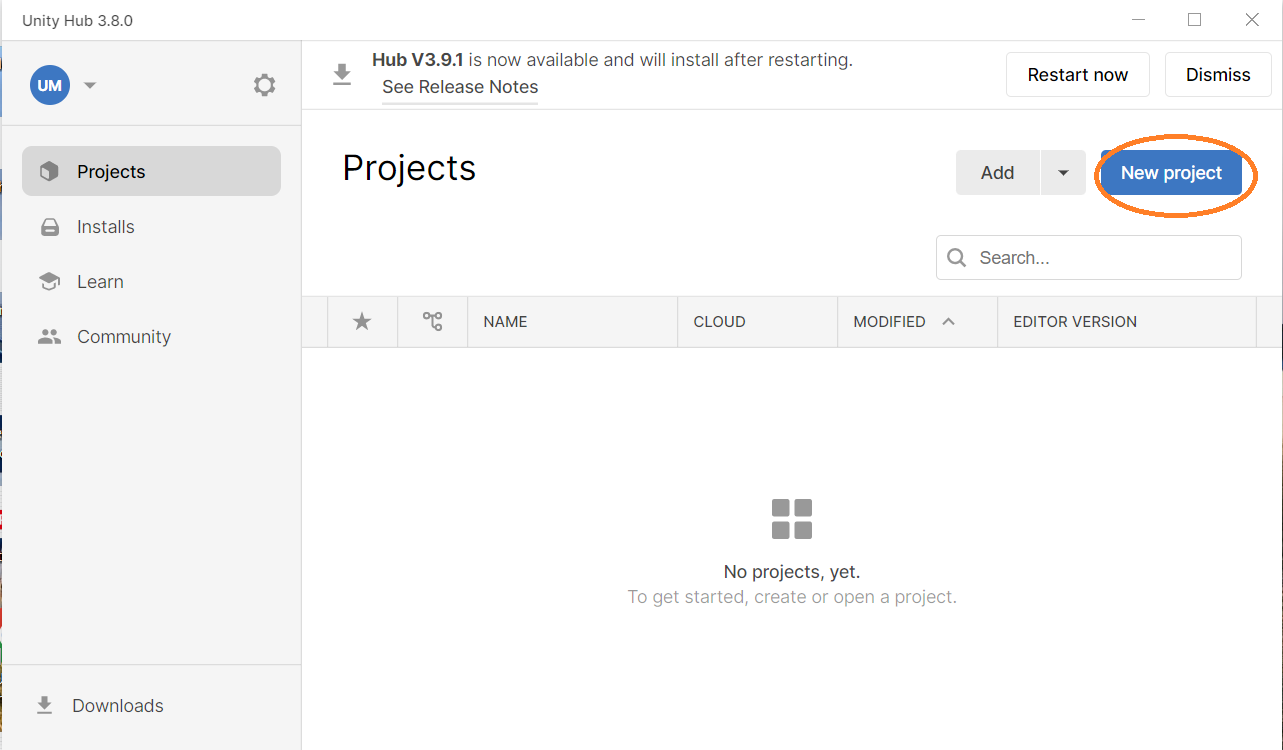 Creating a New Project in Unity Hub