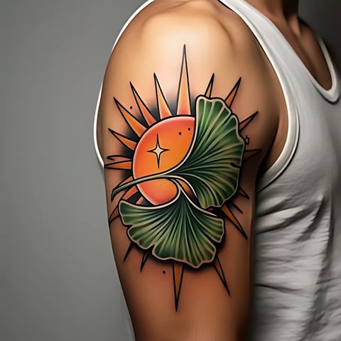 Ginkgo and Sun Tattoo
