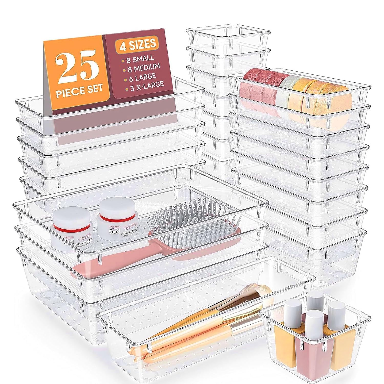 HanLynx Plastic 25 Pcs Multipurpose Dressing Drawer Organizer