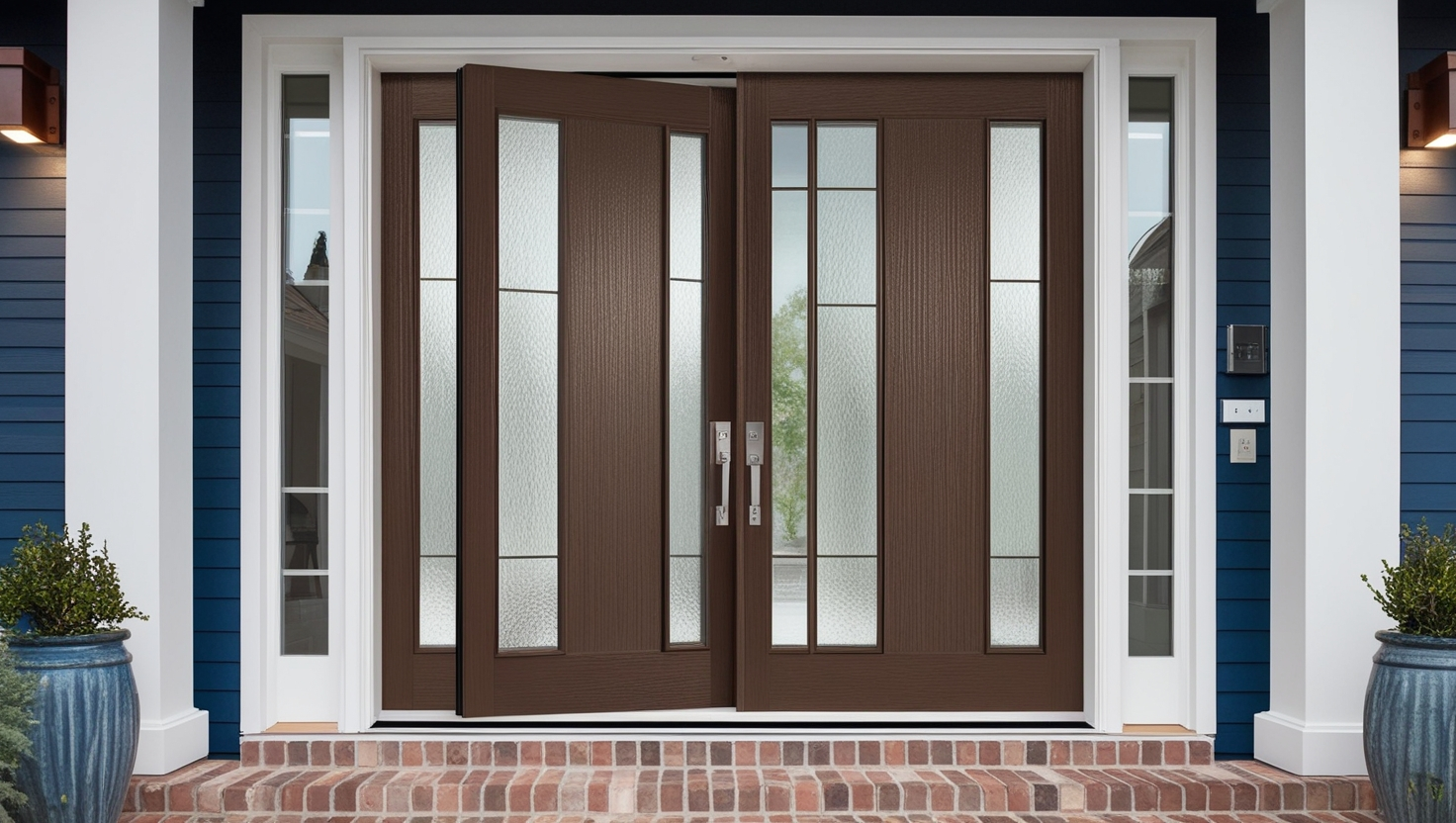 Brighton Modern Fiberglass 3 Lite Clear Glass Double Door