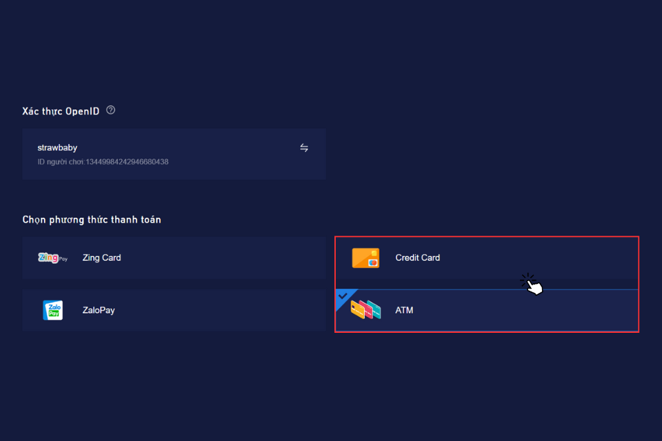 Chọn mục Credit Card hoặc thẻ ATM làm hình thức thanh toán