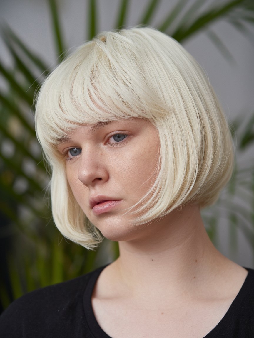 11. Blunt and Choppy White Blonde Bob