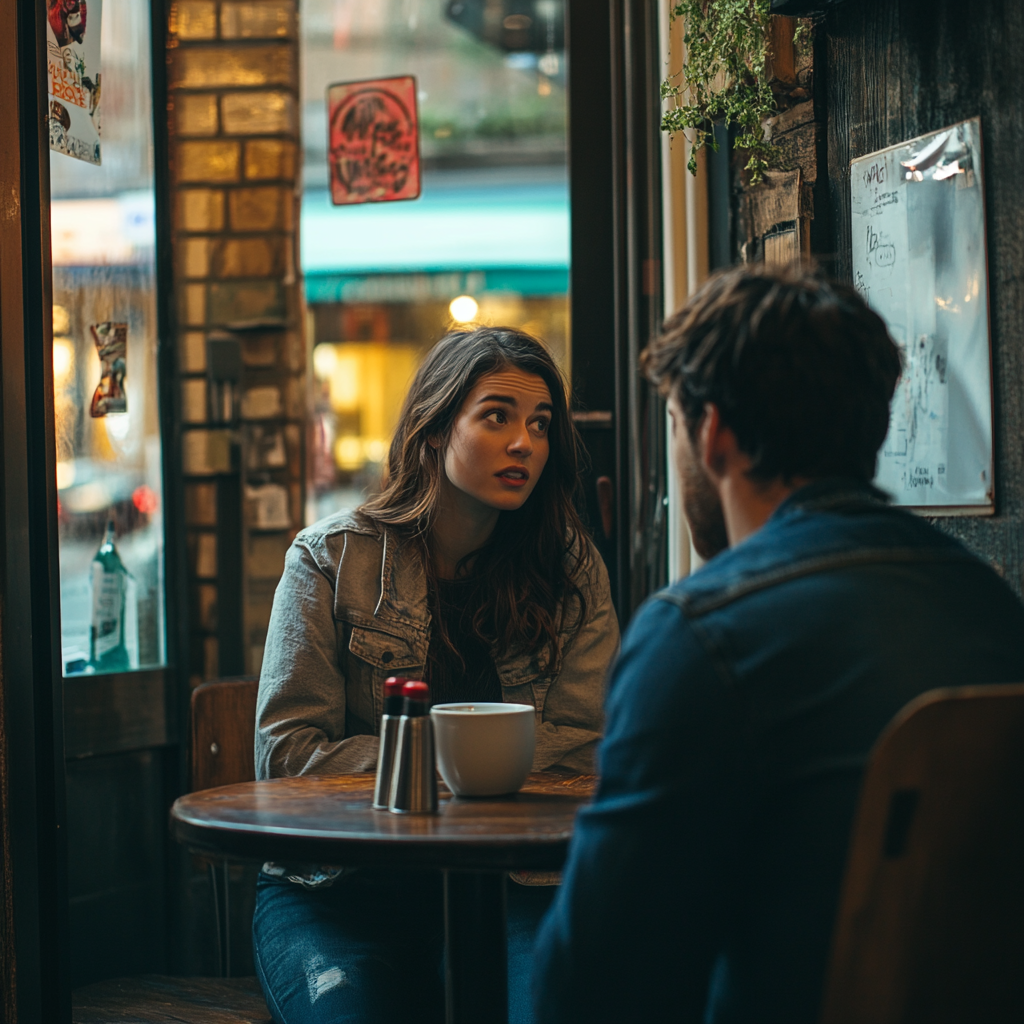 A woman talking to her boyfriend in a cafe | Source: Midjourney