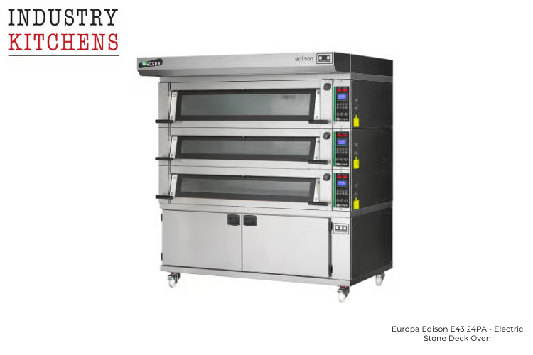 Europa Edison E43 24PA Electric Stone Deck Oven from Industry Kitchens with three baking chambers