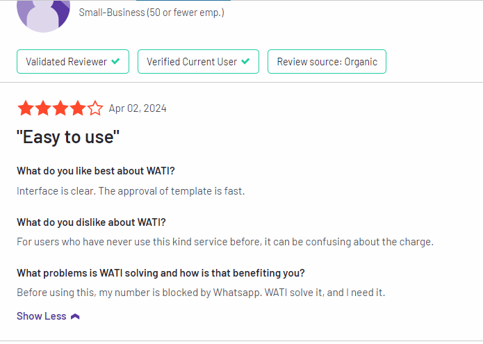 Customer Testimonial on Wati's ease of use and adoption